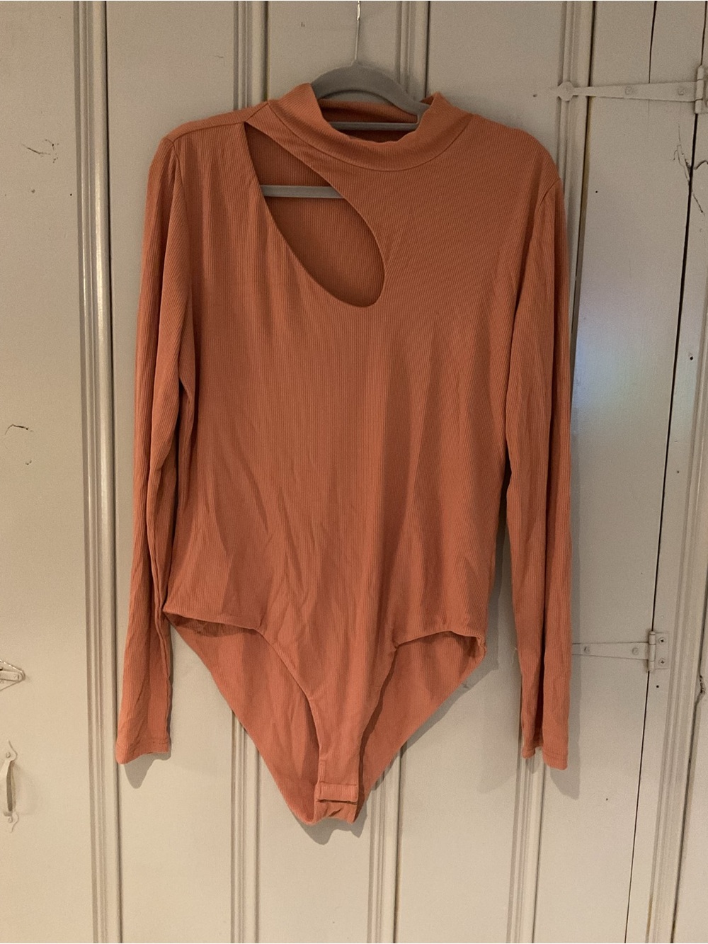 Cutout Long-Sleeve Bodysuit in Dusty Coral NWOT